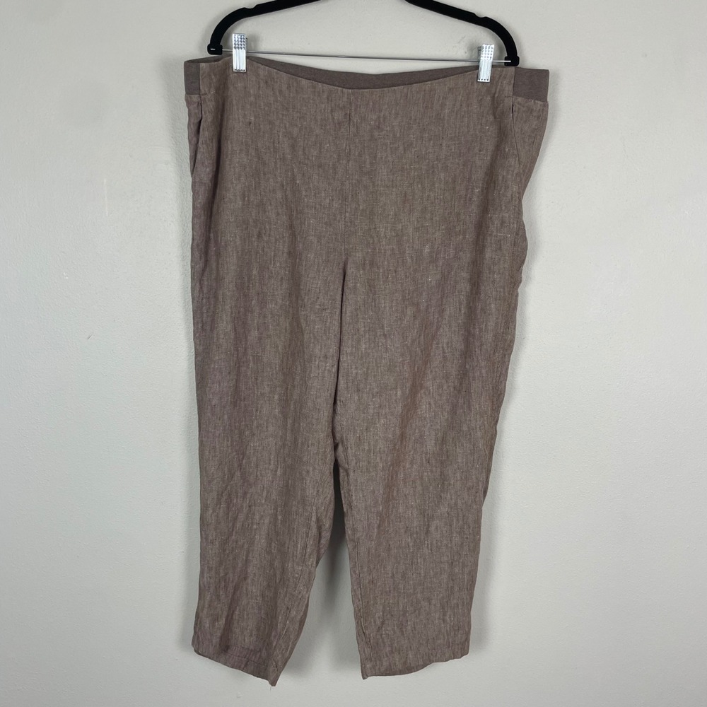 J. Jill‎ Love Linen Pull On Crop Pants Womens XL Brown Casual Lightweight